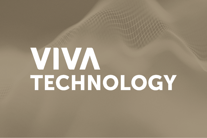 White text reading VIVA TECHNOLOGY is displayed on a beige background with abstract, wavy, grid-like patterns, evoking the innovative spirit of VivaTech 2026.