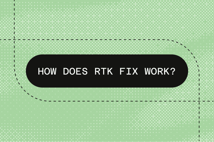 A green background with dotted patterns features a black rounded rectangle in the center containing the white text: HOW DOES RTK FIX WORK?.