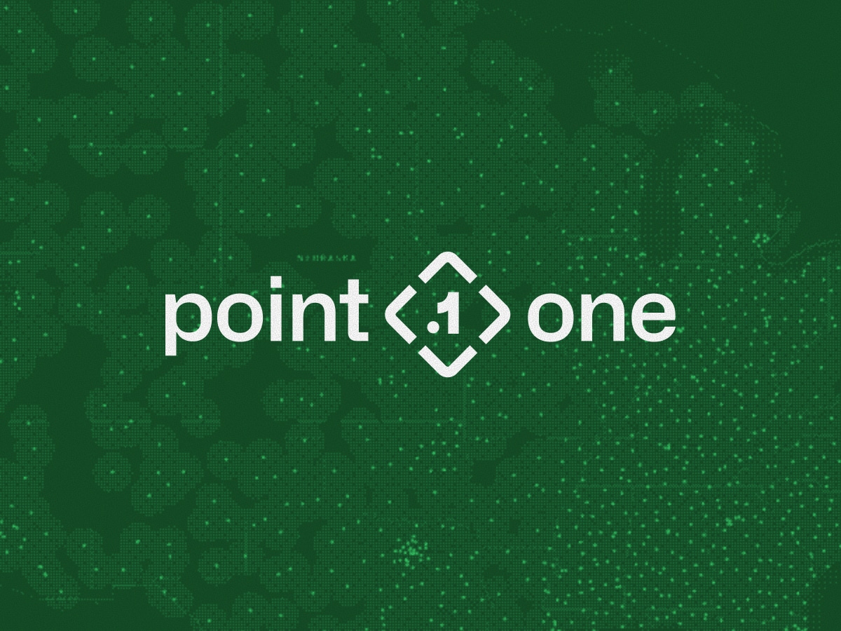 White text point  one centered on a green background with a subtle grid and map pattern featuring many small dots, evoking the precision and connectivity of network RTK technology.
